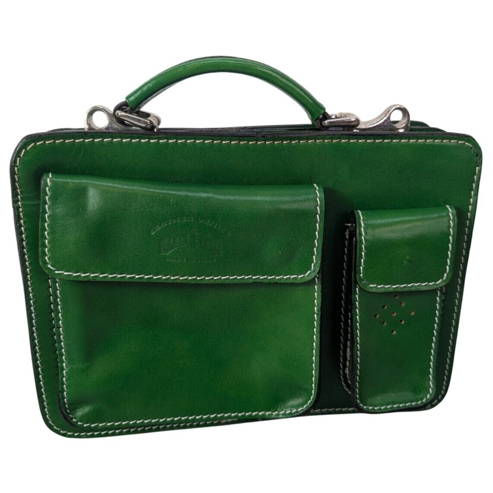 Leather Venice Handle Bag Kelly Green Leather Top Contrast Stitch Vera Pelle Y2K